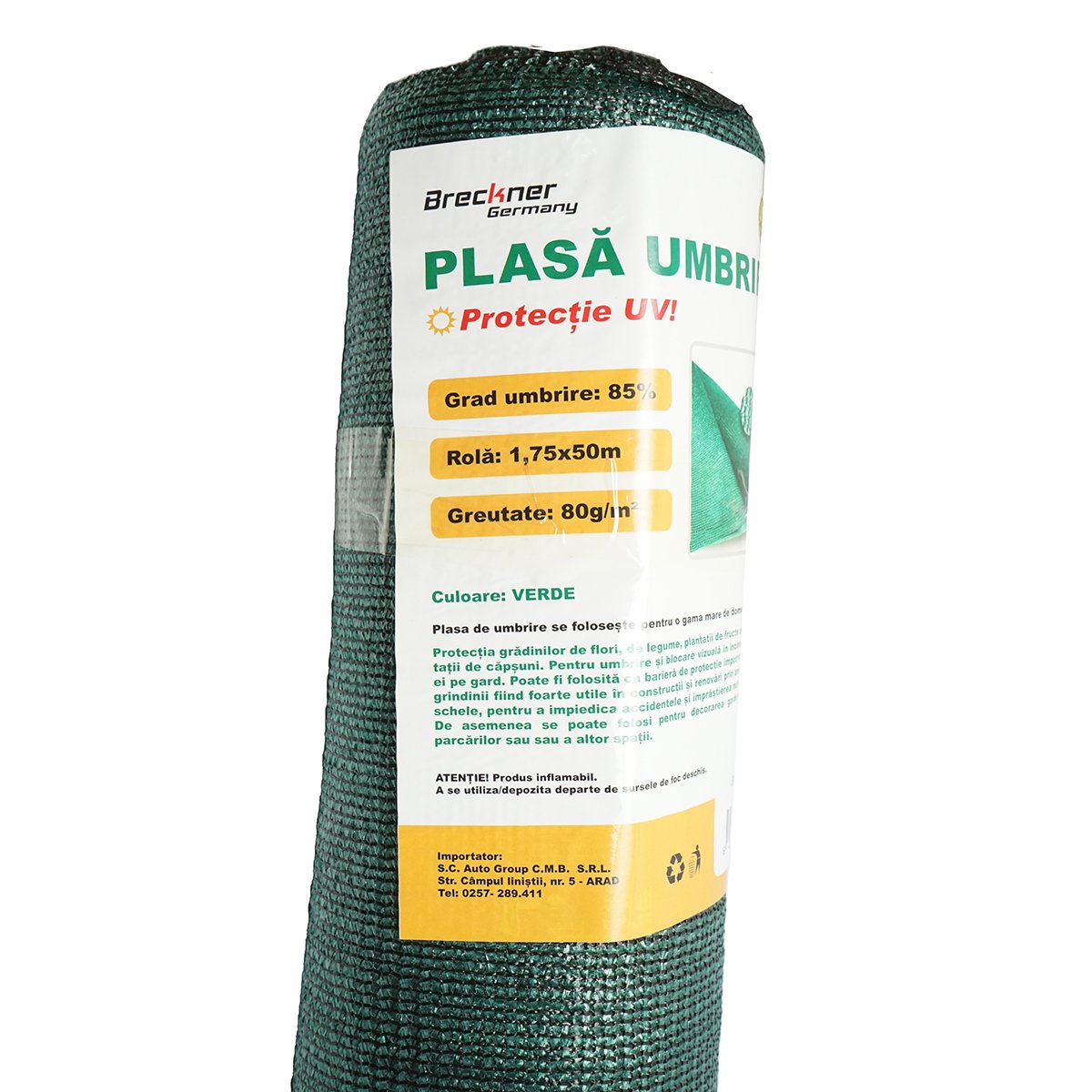 Plasa umbrire 85% latime 1.75M, lungime 50M verde din polietilena cu protectie UV